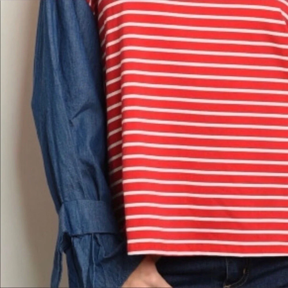 Red & white striped blouse with denim slee… - Picture 6 of 6